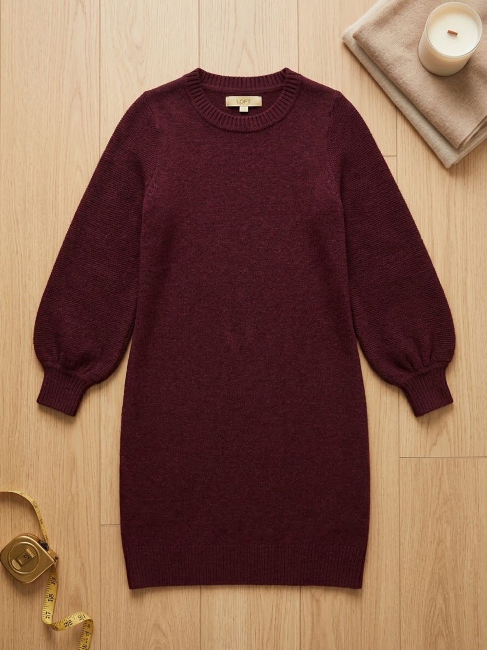 LOFT Burgundy Long Sleeve Knit Sweater Dress